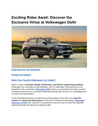 Exciting Rides Await_ Discover the Exclusive Virtus at Volkswagen Delhi