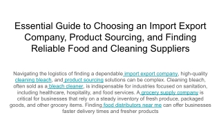 Essential Guide to Choosing an Import Export Company, Product Sourcing, and Finding Reliable Food and Cleaning Suppliers