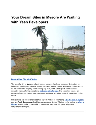 Your Dream Sites in Mysore Are Waiting with Yesh Developers