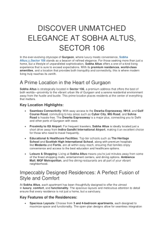 DISCOVER UNMATCHED ELEGANCE AT SOBHA ALTUS
