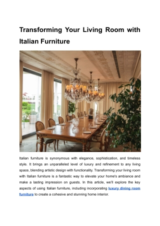 Transforming Your Living Room with Italian Furniture