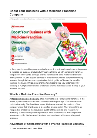 Boost Your Business with a Medicine Franchise Company