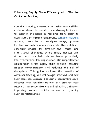 Enhancing Supply Chain Efficiency with Effective Container Tracking