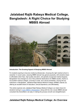 Jalalabad Rajib Rabeya Medical College: Top MBBS Choice Abroad.
