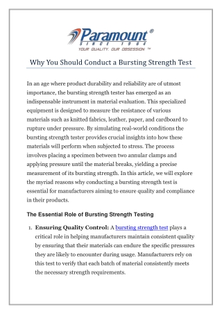 Why You Should Conduct a Bursting Strength Test