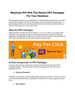 Maximize ROI With The Perfect PPC Packages For Your Business