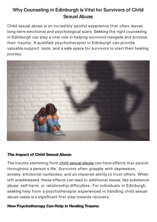 Why Counseling in Edinburgh is Vital for Survivors of Child Sexual Abuse