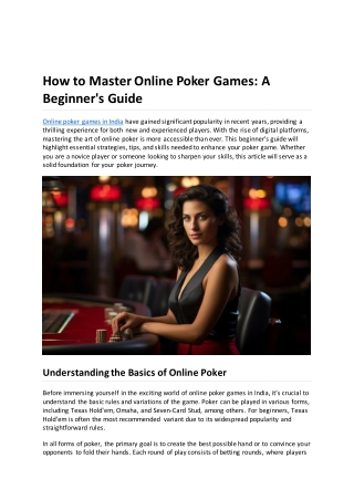 How to Master Online Poker Games A Beginner's Guide