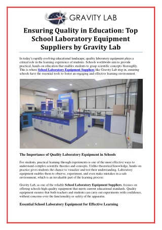 Reliable School Laboratory Equipment Suppliers for Quality Science Education