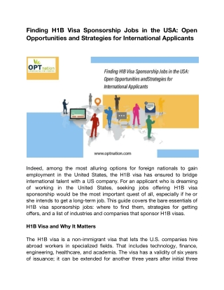 Finding H1B Visa Sponsorship Jobs in the USA- Open Opportunities and Strategies for International Applicants .docx