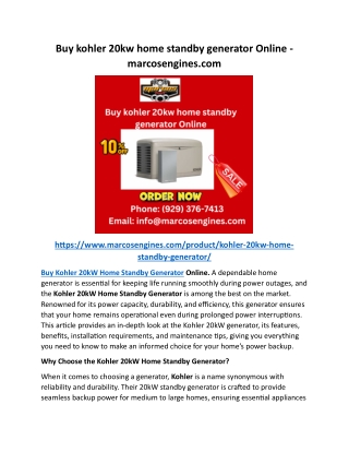 Buy kohler 20kw home standby generator Online - marcosengines