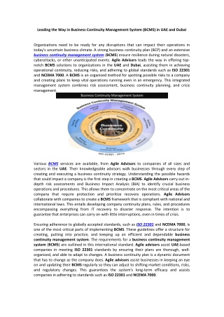 Leading the Way in Business Continuity Management System (BCMS) in UAE and Dubai