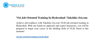 Vlsi Job Oriented Training In Hyderabad  Takshila-vlsi.com