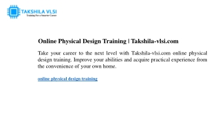 Online Physical Design Training Takshila-vlsi.com