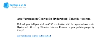 Asic Verification Courses In Hyderabad Takshila-vlsi.com