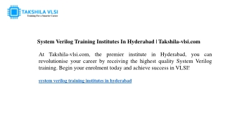 System Verilog Training Institutes In Hyderabad Takshila-vlsi.com