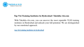 Top Vlsi Training Institutes In Hyderabad  Takshila-vlsi.com