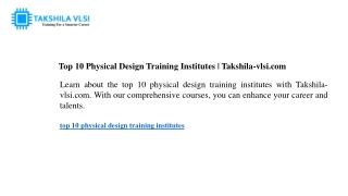Top 10 Physical Design Training Institutes  Takshila-vlsi.com