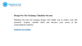 Design For Test Training  Takshila-vlsi.com