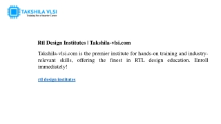 Rtl Design Institutes Takshila-vlsi.com
