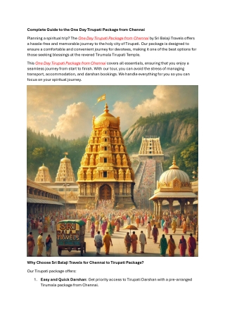 Complete Guide to the One Day Tirupati Package from Chennai