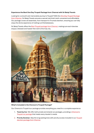 Experience the Best One Day Tirupati Package from Chennai with Sri Balaji Travel