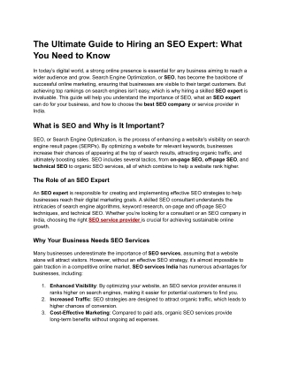 The Ultimate Guide to Hiring an SEO Expert: What You Need to Know