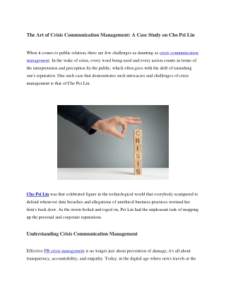 Crisis Communication Management Case Study: Insights from Cho Pei Lin