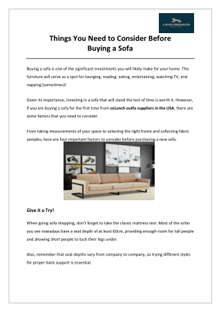 Things You Need to Consider Before Buying Sofa