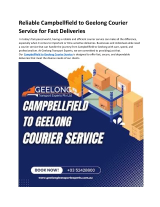 Reliable Campbellfield to Geelong Courier Service for Fast Deliveries