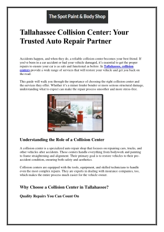 Tallahassee Collision Center Your Trusted Auto Repair Partner