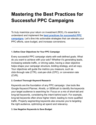 Mastering the Best Practices for Successful PPC Campaigns