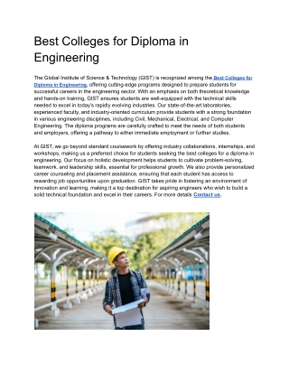 Best Colleges for Diploma in Engineering