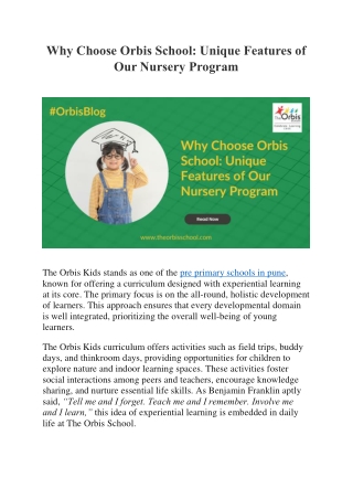 Why Choose Orbis School  Unique Features of Our Nursery Program