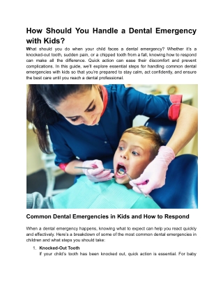 How Should You Handle a Dental Emergency with Kids