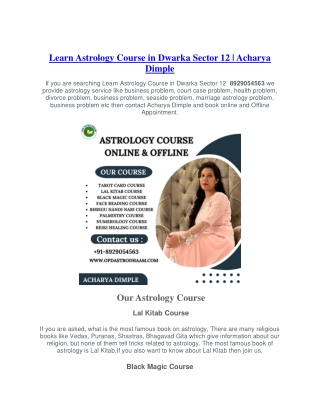 Learn Astrology Course in Dwarka Sector 12  8929054563