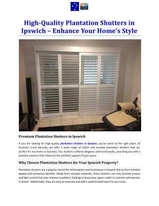 High-Quality Plantation Shutters in Ipswich – Enhance Your Home’s Style