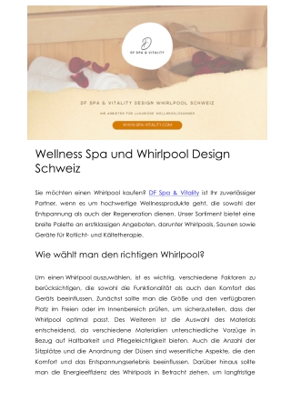 Wellness Spa und Whirlpool Design Schweiz