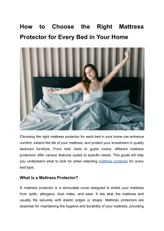 How to Choose the Right Mattress Protector for Every Bed in Your Home