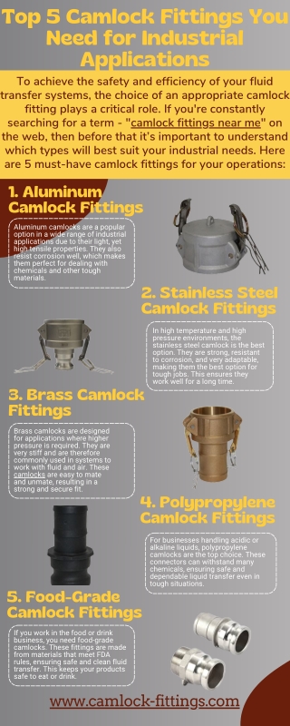 Top 5 Camlock Fittings You Need for Industrial Applications