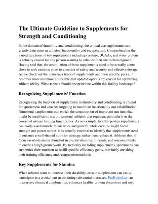 The Ultimate Guideline to Supplements for Strength and Conditioning