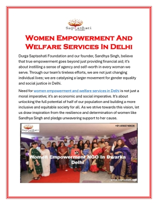 Women Empowerment And Welfare Services In Delhi