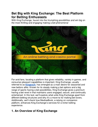 Bet Big with King Exchange: The Best Platform for Betting Enthusiasts