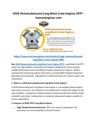 VEGE Remanufactured Long Block Crate Engines DFFF - marcosengines