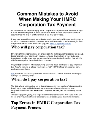HMRC Corporation Tax Payment