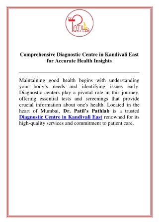 Comprehensive Diagnostic Centre in Kandivali East for Accurate Health Insights