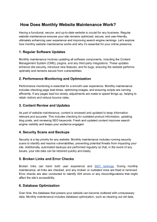 How Does Monthly Website Maintenance Work