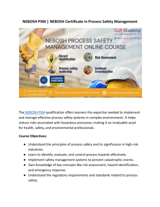 NEBOSH PSM | NEBOSH Certificate in Process Safety Management