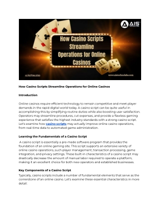 How Casino Scripts Streamline Operations for Online Casinos