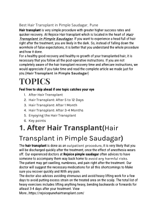 Best Hair Transplant in Pimple Saudagar